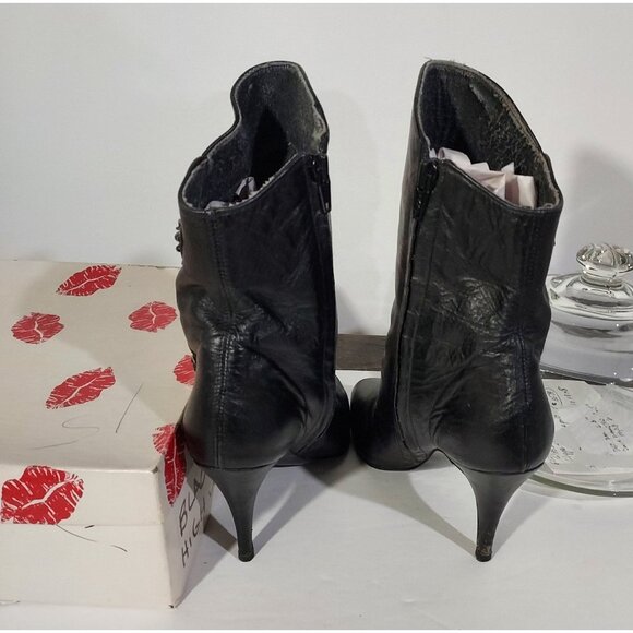 Two Lips Black Leather Boots With Chains Vintage 1980 Size 6 Roughrider - Picture 6 of 11